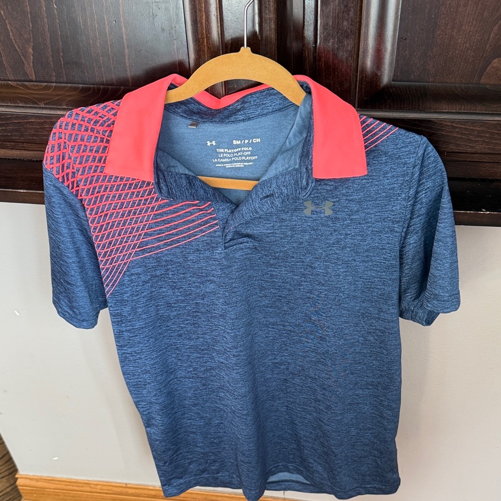Under Armour Men's Polo Shirt in Blue with Red Highlights